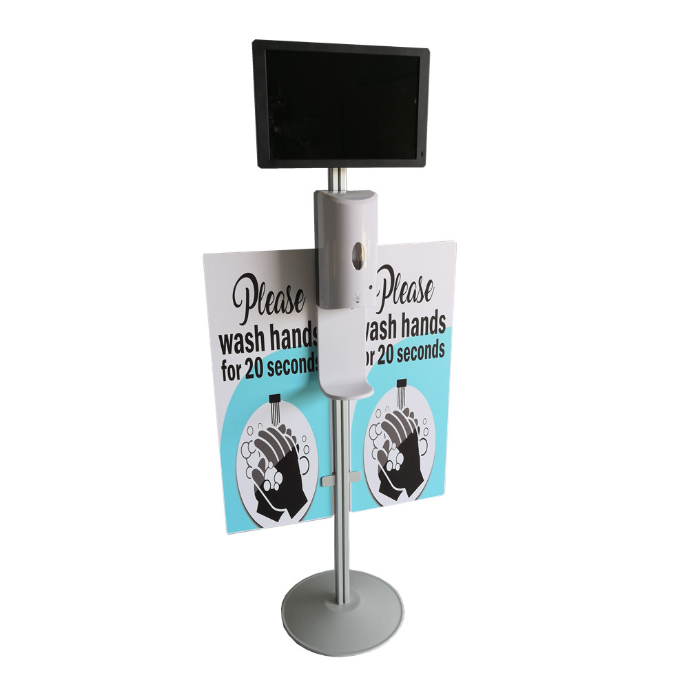 Sanitizer dispenser floor stand with display scree