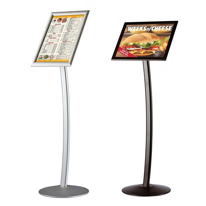 Menu display floor stand with curved column