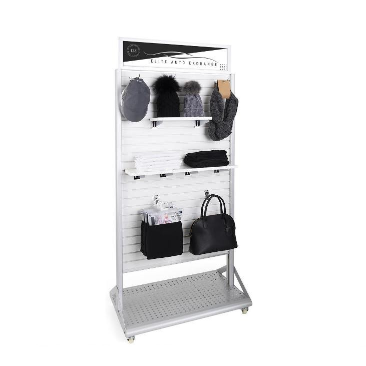 Mobile Slatwall Display Stand With Sign Holder